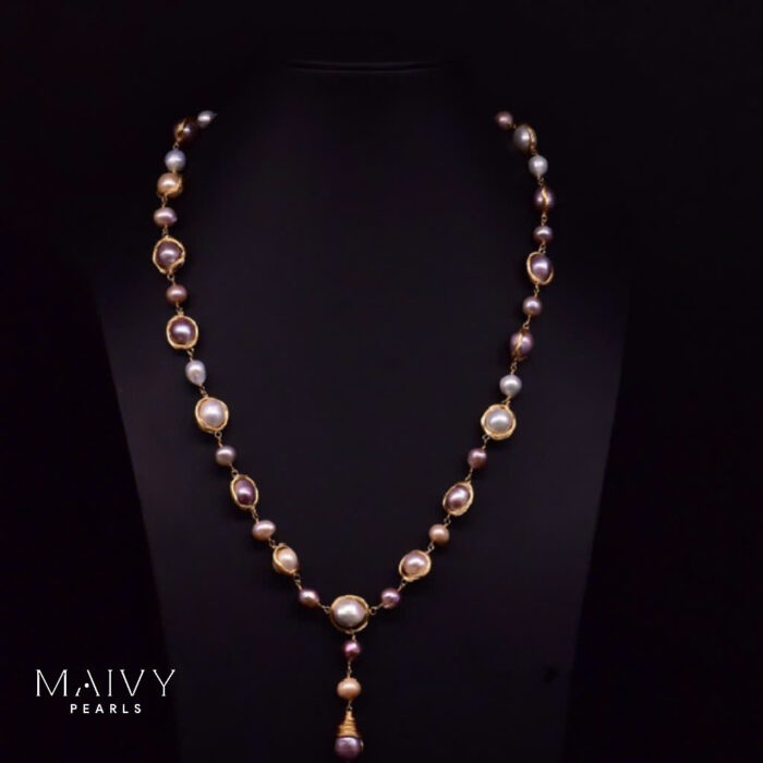 Dây chuyền ngọc nhiều màu Lưu Quang 4-8mm Phụ kiện bạc 925 mạ vàng 18k- MV037 NECK