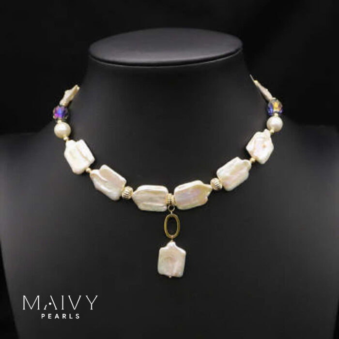 Dây chuyền ngọc trai trắng Mộc Ẩn 8-12mm Phụ kiện bạc 925 mạ vàng 18k -MV045-NECK