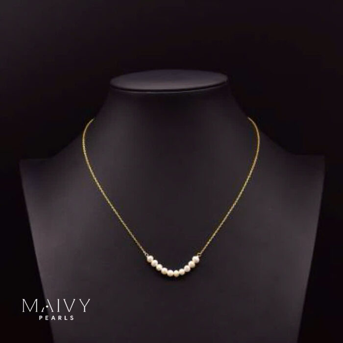 Dây chuyền ngọc trai trắng Vầng Mộc 4mm Phụ kiện bạc 925 mạ vàng 18k-MV048
