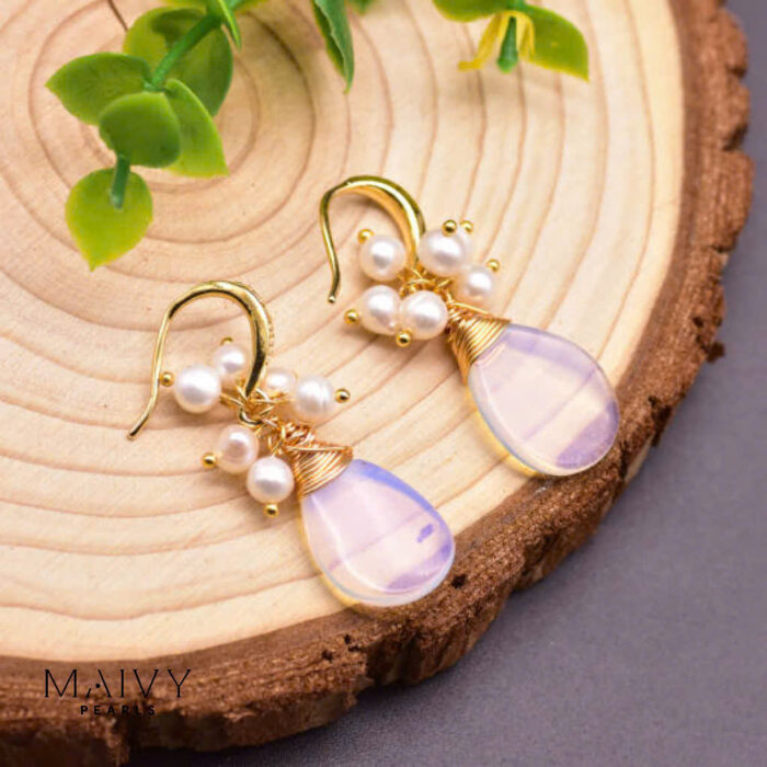Bông tai ngọc trai trắng và plastics Thiên Phôi 4mm Phụ kiện bạc 925 mạ vàng 18k-MV049