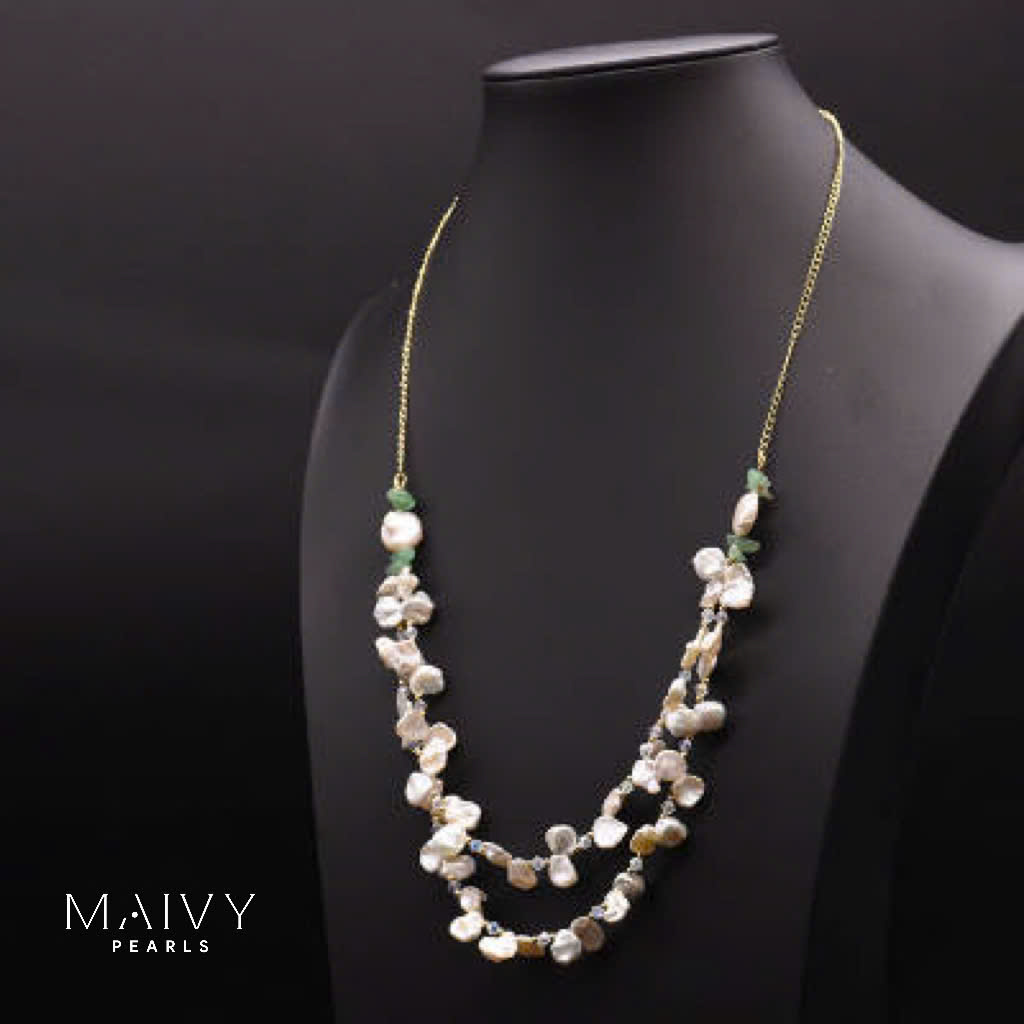Dây chuyền ngọc trai trắng Tơ Nắng 3-4mm Phụ kiện bạc 925 mạ vàng 18k-MV051