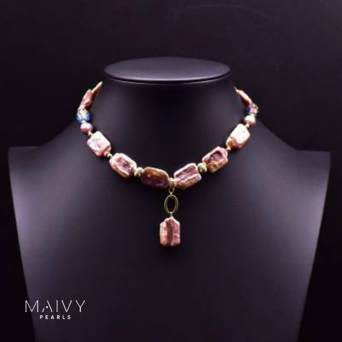 Dây chuyền ngọc trai hồng tím Lạc Nhiên 8-10mm Phụ kiện bạc 925 mạ vàng 18k-MV054-NECK