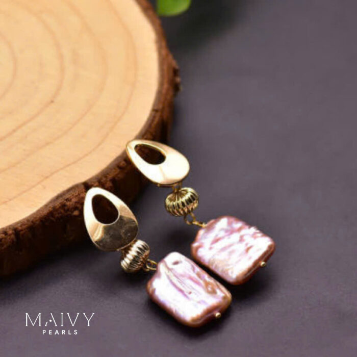 Hoa tai ngọc trai  hồng ánh tím Lạc Nhiên 8-10mm Phụ kiện bạc 925 mạ vàng 18k-MV054-EARRING